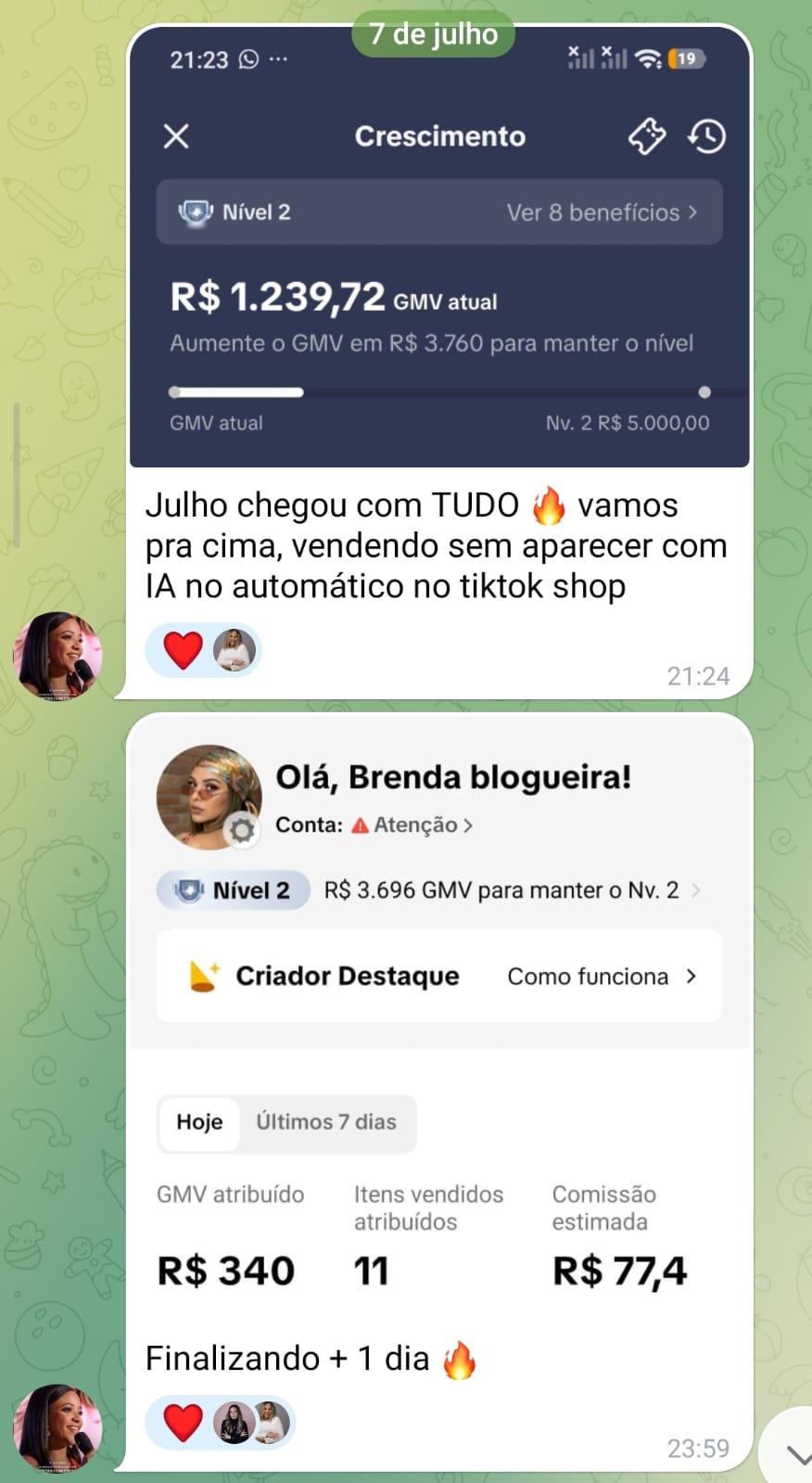 Brenda blogueira — GMV e comissões TikTok Shop