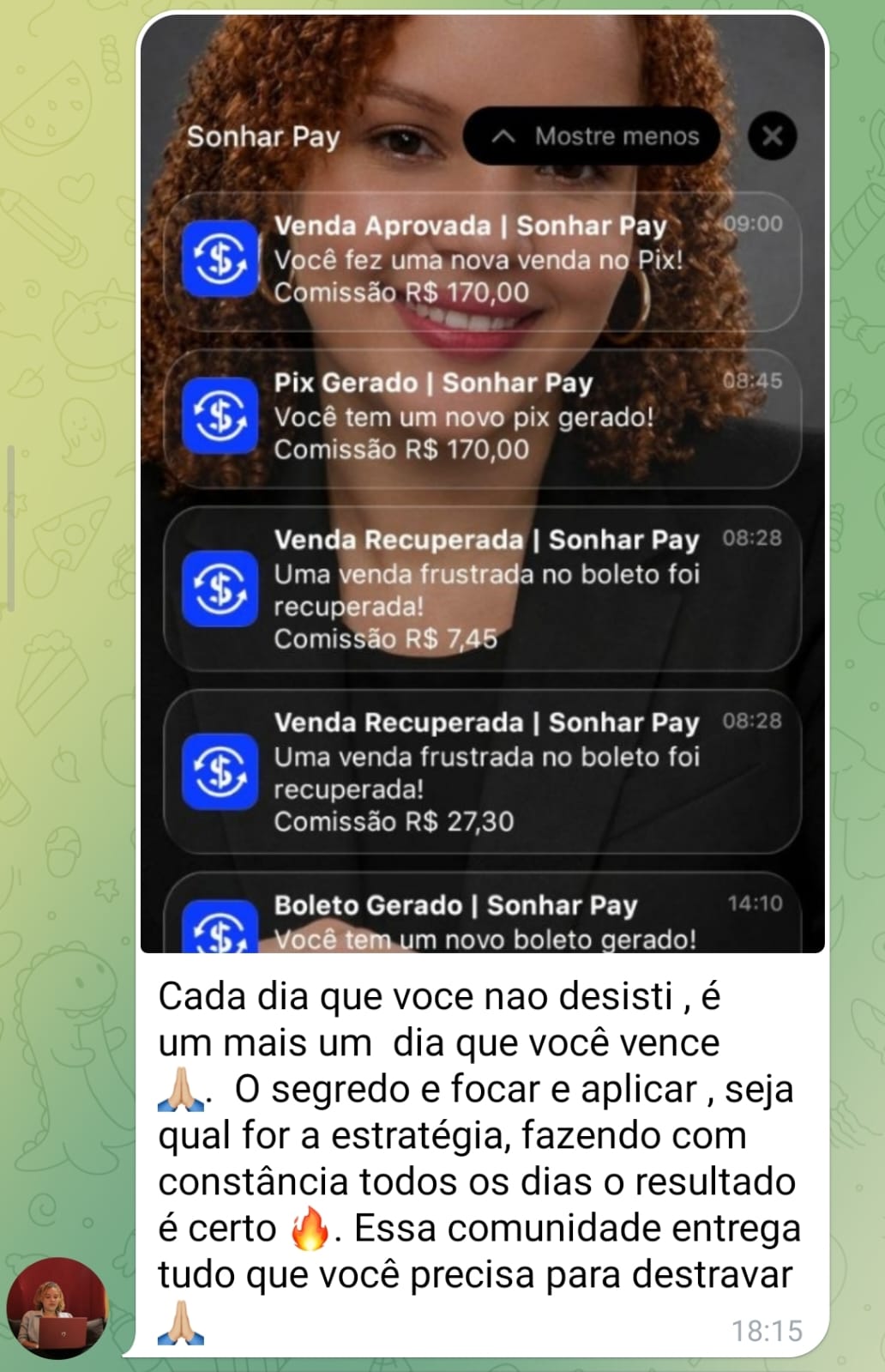 Notificações de vendas aprovadas — comissões acumuladas